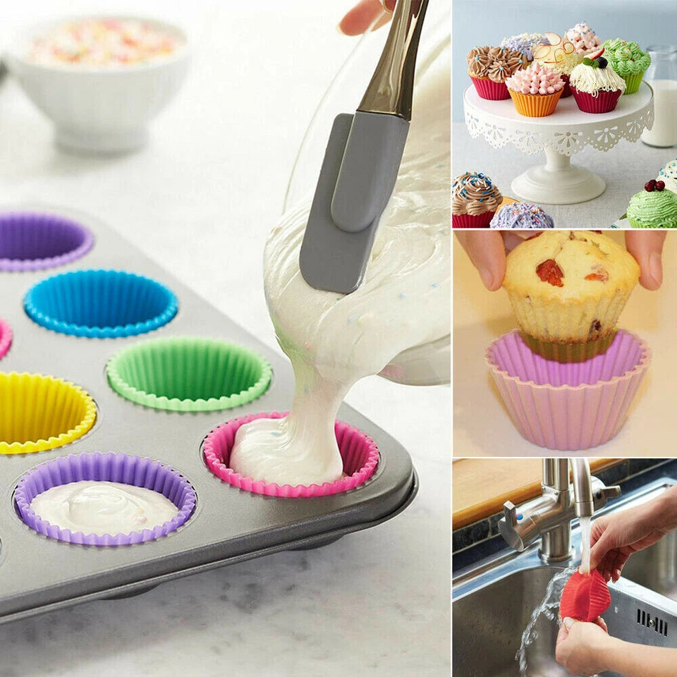 Up to 25x Round Cup Cake Silicone Baking Mould Cupcake Case DIY Bake Mold Muffin