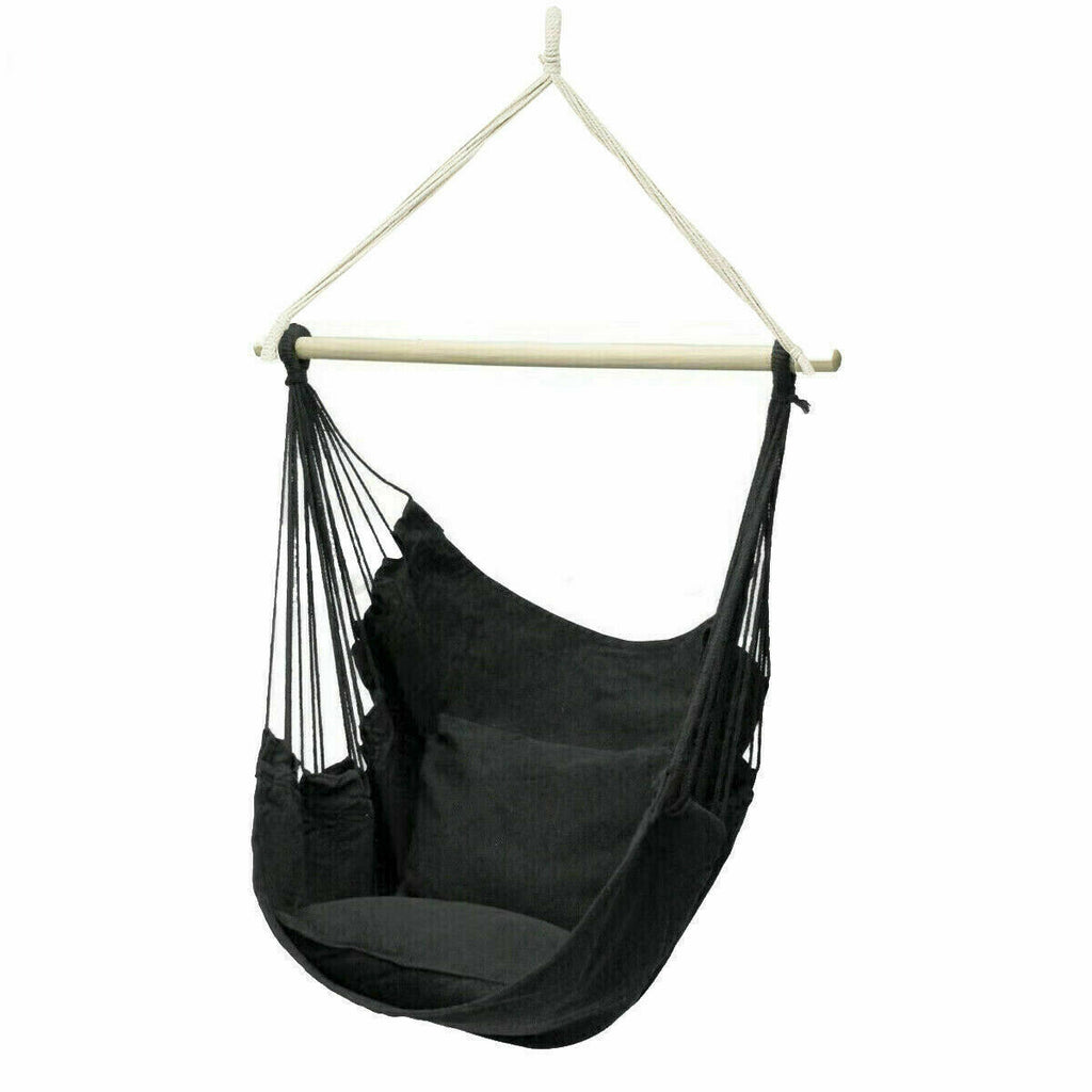 Portable Hanging Hammock Chair Swing Garden Outdoor Camping Soft with 2Xcushions