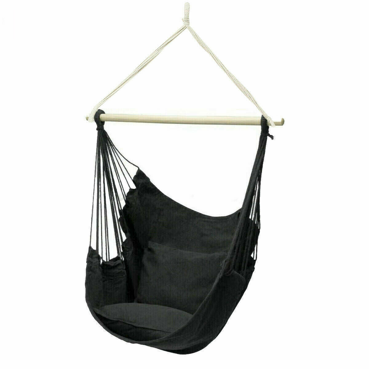 Portable Hanging Hammock Chair Swing Garden Outdoor Camping Soft with 2Xcushions