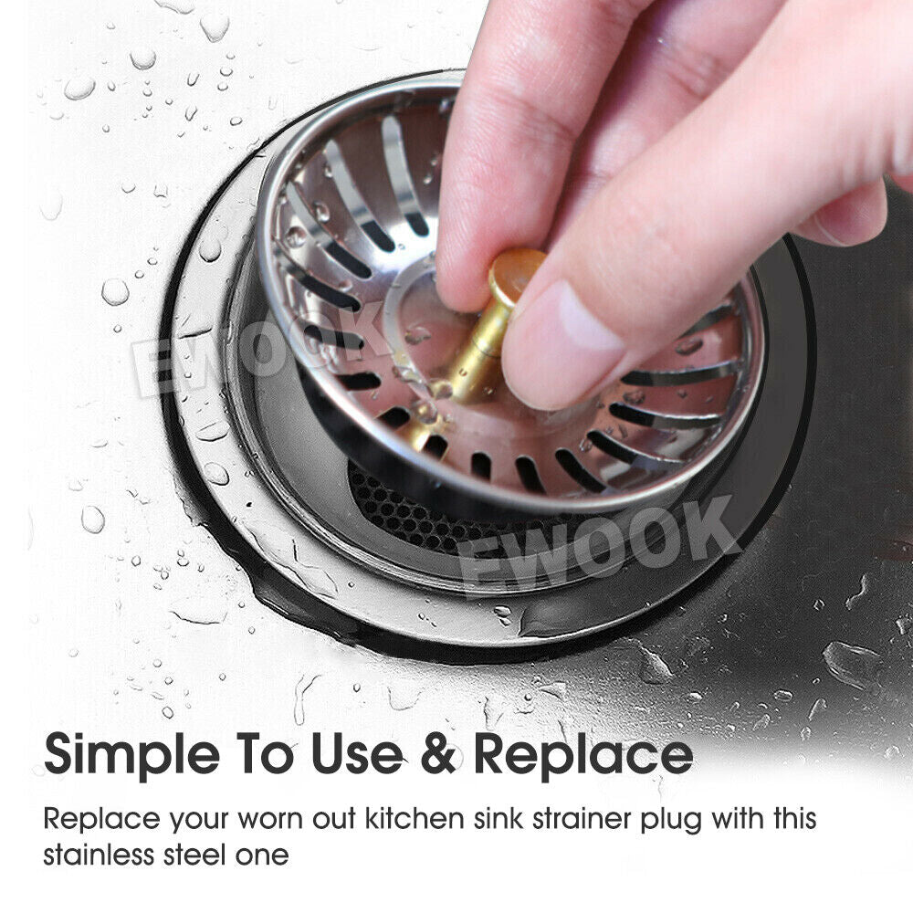 2X High Quality Stainless Steel Kitchen Waste Sink Drain Strainer Plug Stopper