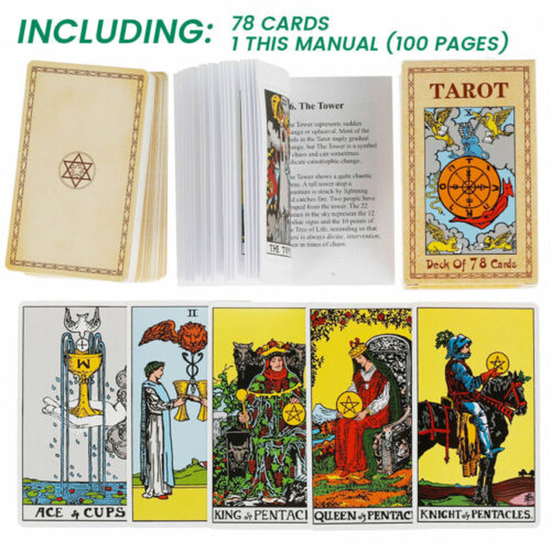 78Pcs Tarot Cards Deck Book Set for Beginner with Guidebook for Party Game Table