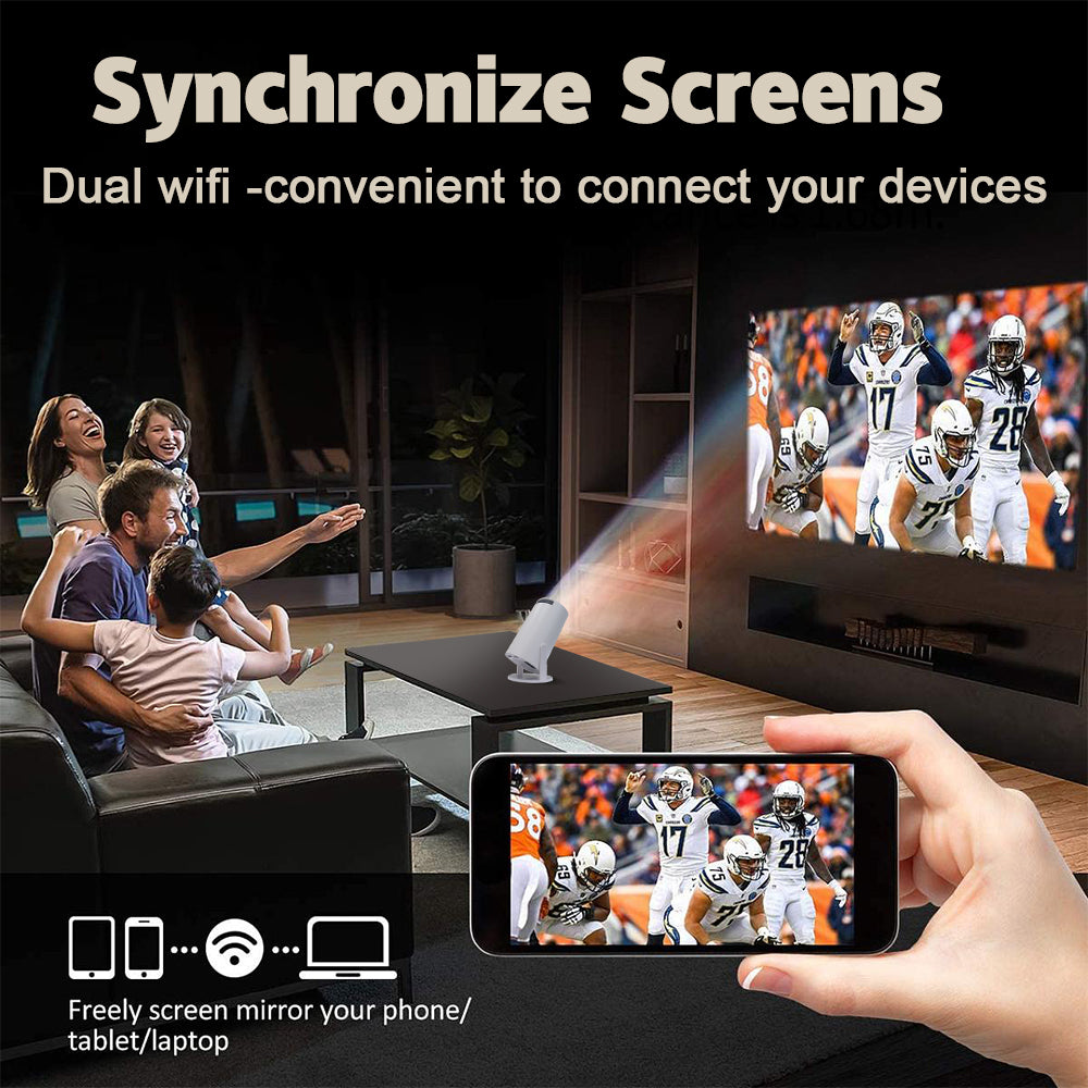 Mini 4K DH Portable Wireless Projector Companion for Home Theater Presentations and Outdoor Cinema, HY300, Android 11.0, 720P, 1080P, 4K, 200ANSI, BT5.0, Adjustable Projection Angle