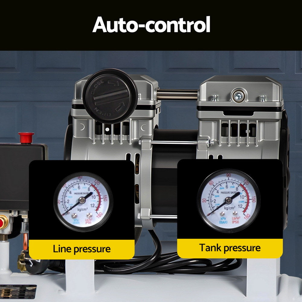 Giantz 24L Air Compressor Quiet 0.75HP Oil-Free Portable Tyre Inflator 40L/Min