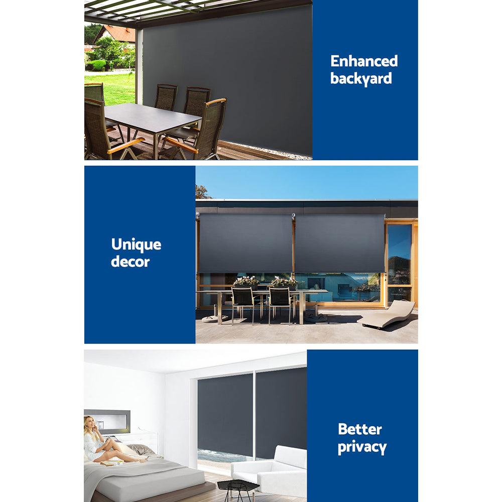 Instahut 2.7X2.5M Outdoor Blinds Awning Roll Down Canopy Retractable Outdoor Blinds Window Shade Grey