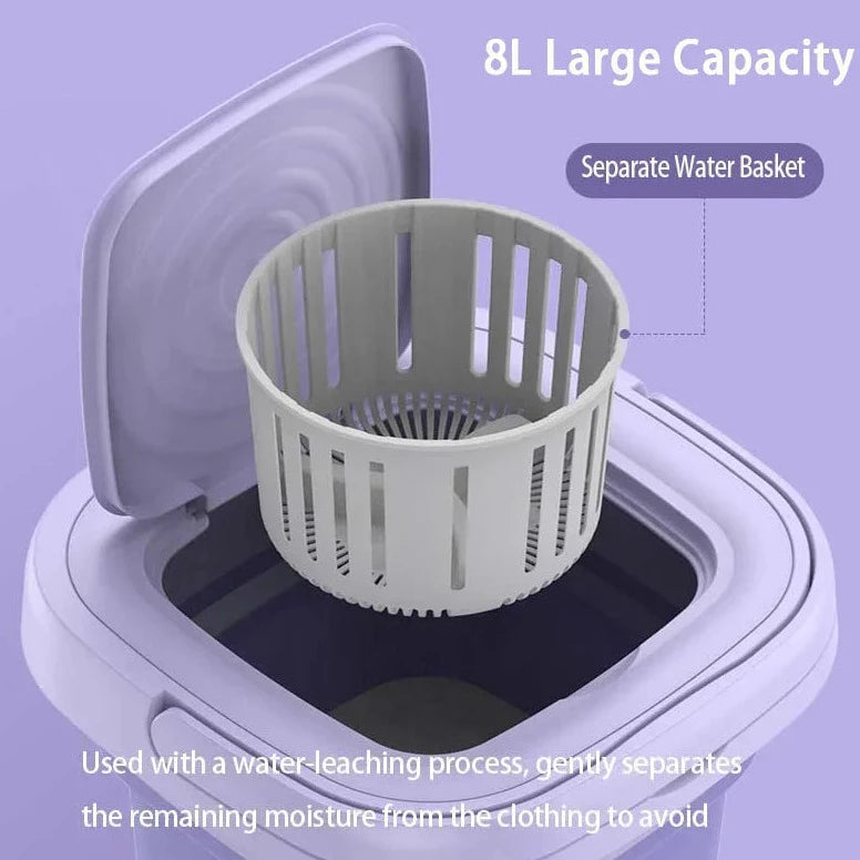 Portable Foldable Mini 8L Washing Machine Small Travel Washer With 3 Modes Timing Cleaning With Soft Spin And Draining For Household Clothes, Socks, Underwear, Baby Clothes, Towels and Small Items