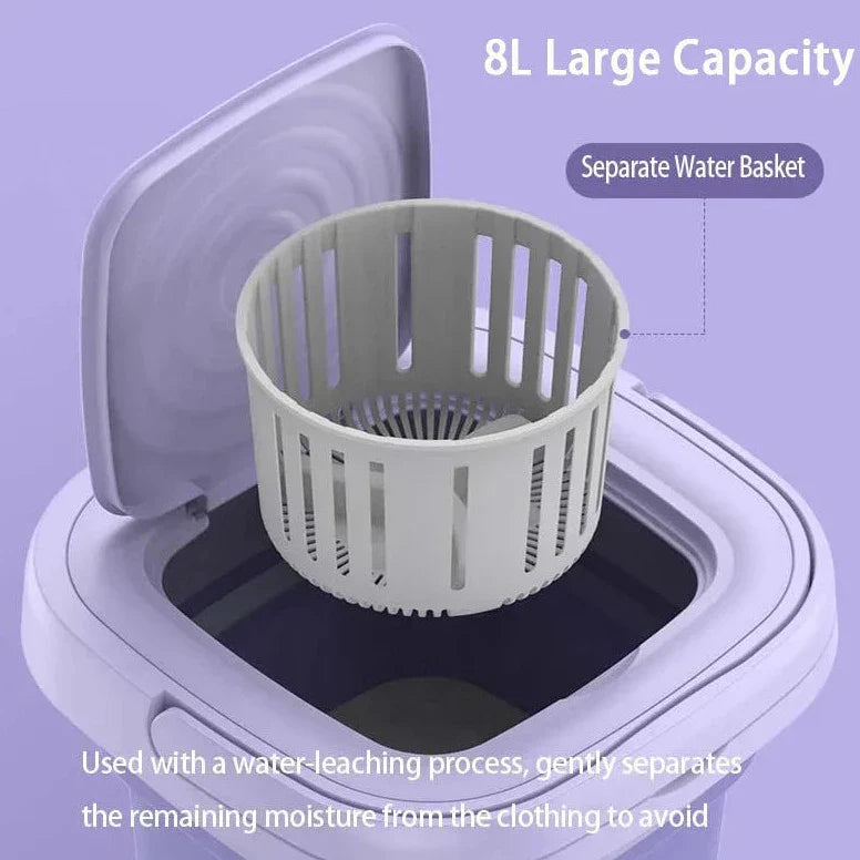 Portable Foldable Mini 8L Washing Machine Small Travel Washer With 3 Modes Timing Cleaning With Soft Spin And Draining For Household Clothes, Socks, Underwear, Baby Clothes, Towels and Small Items