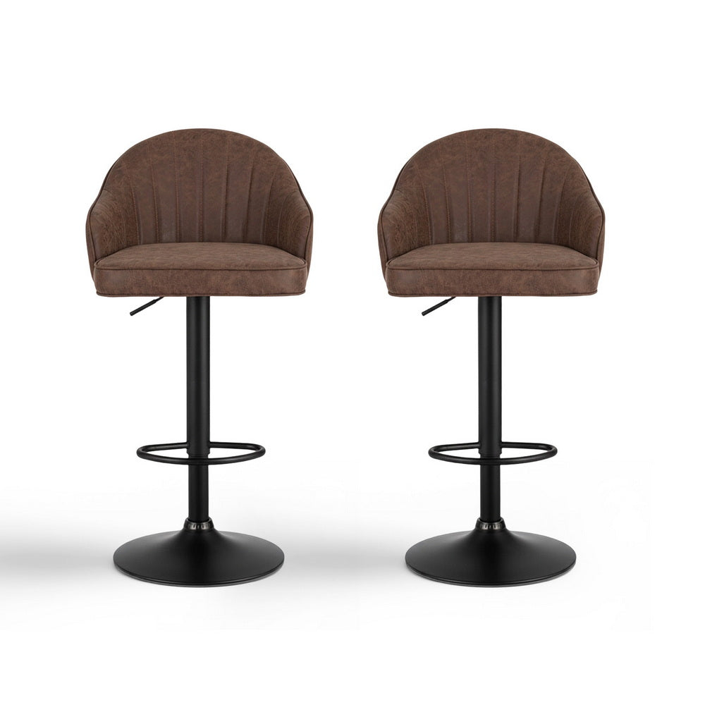 Artiss 2x Bar Stools Kitchen Swivel Gas Lift Counter Chair Shell Leather Brown