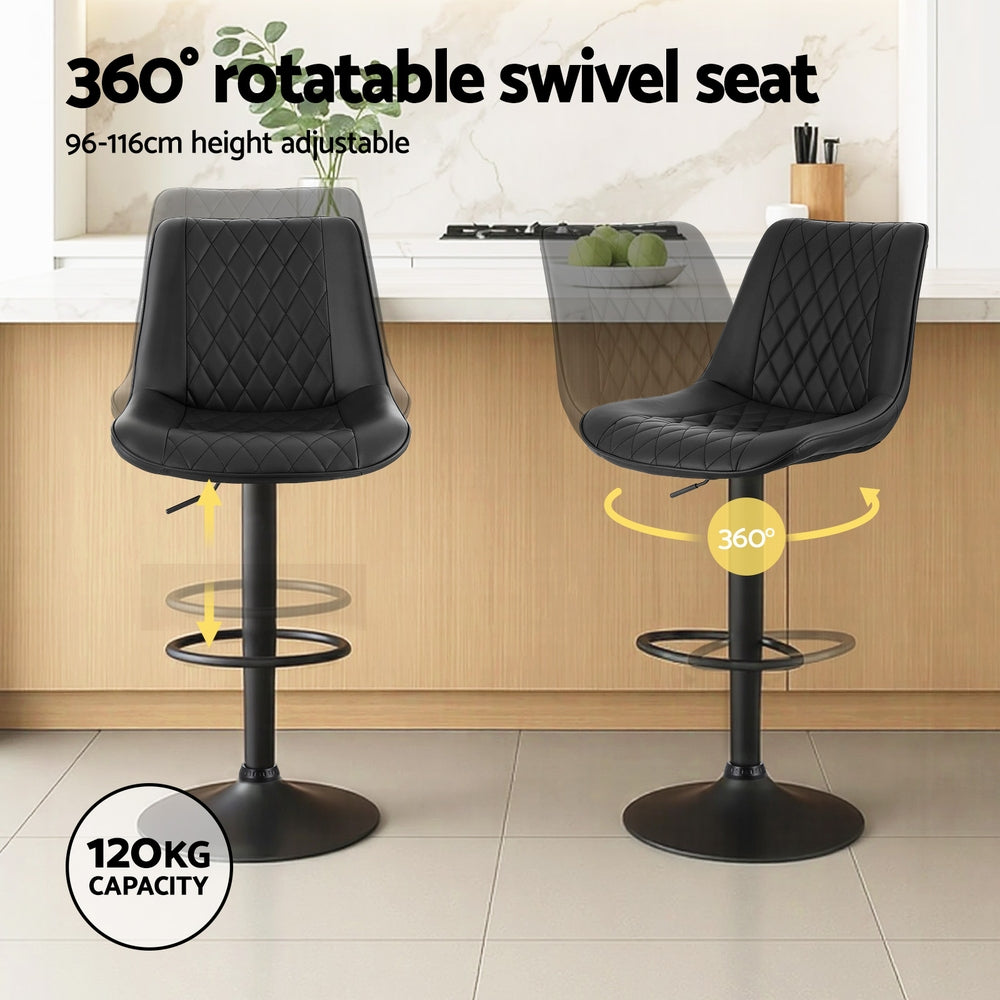 Artiss 4x Bar Stools Kitchen Swivel Gas Lift Counter Chair Diamond Leather Black