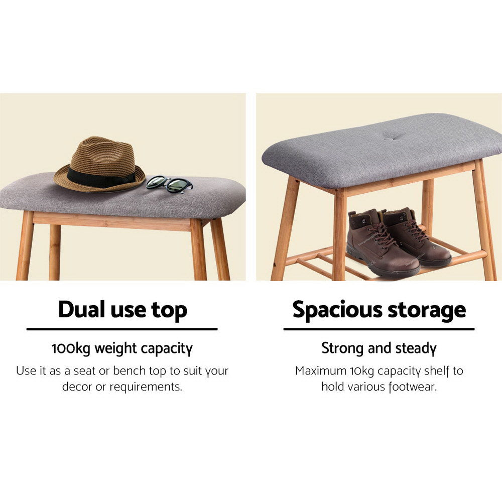 Artiss Shoe Rack Shoe Bench Fabric Seat 2 Pairs
