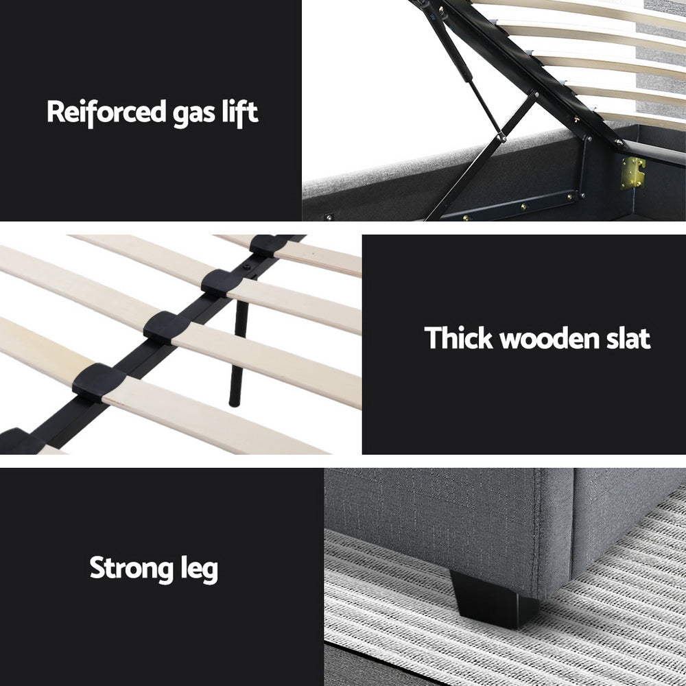 Artiss Bed Frame King Single Size Gas Lift Grey VILA