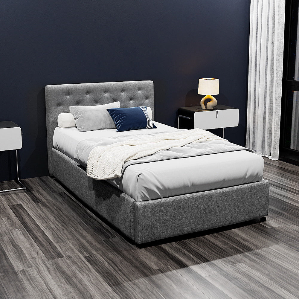 Artiss Bed Frame King Single Size Gas Lift Grey VILA