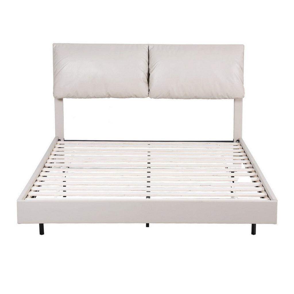 Artiss Double Bed Frame RGB LED Floating Beds Adjustable Headboard Beige White