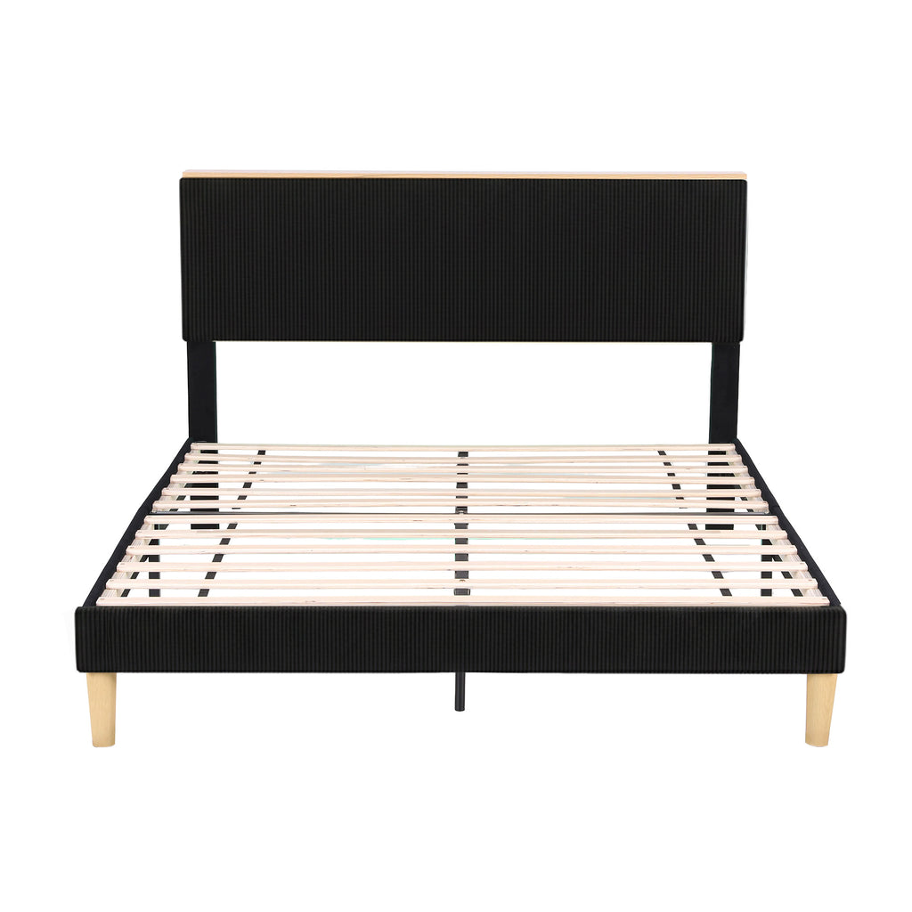Artiss Double Bed Frame Upholstered Adjustable Headboard Mood Lighting Heavy Duty Black Velvet