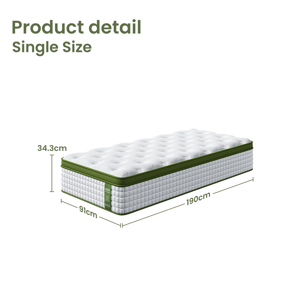 Artiss BedStory Single Bed Frame Mattress Bundle Platform Headboard Medium Firm Hybrid White