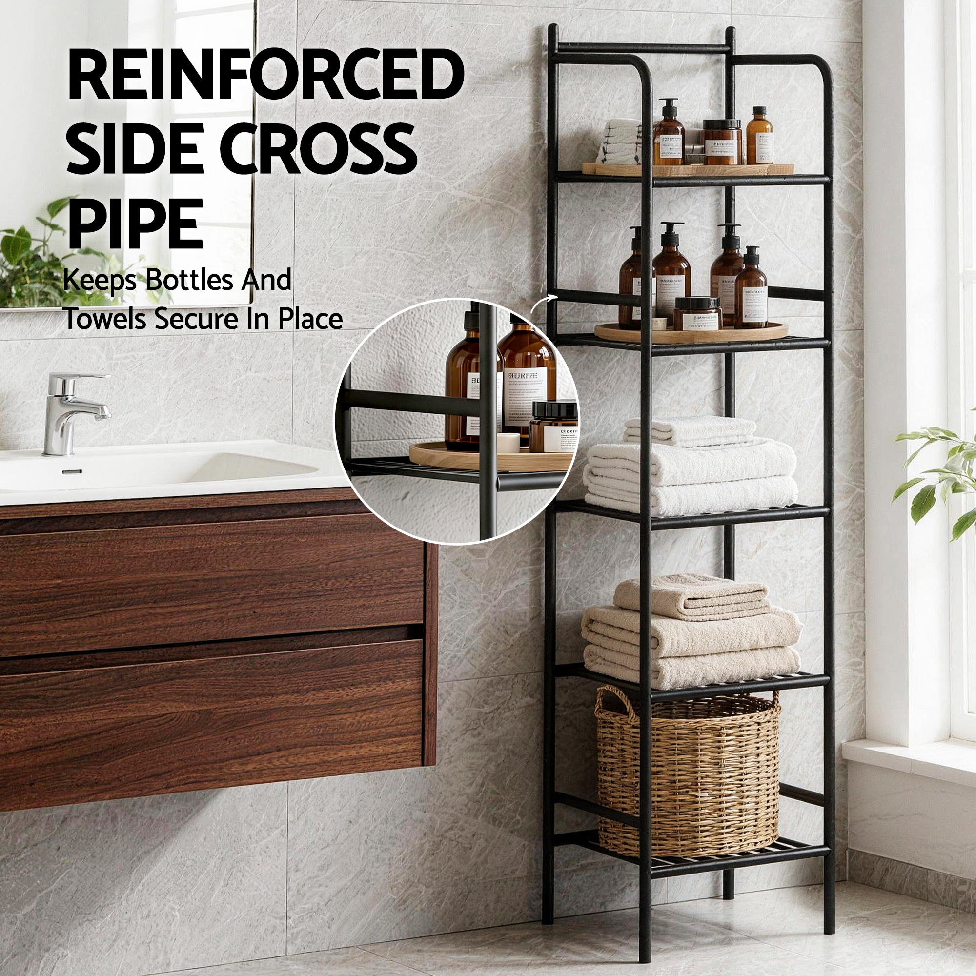 Artiss 5 Tier Floor Standing Corner Shower Caddy Bathroom Organizer Black