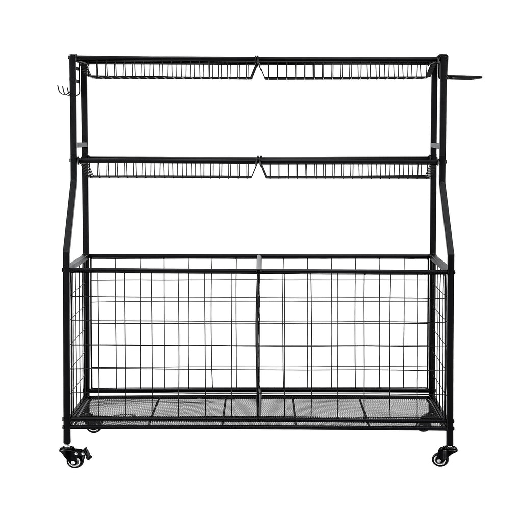 Everfit Sports Equipment Organizer Storage with Wheels Multi-Sport Garage Gym Black