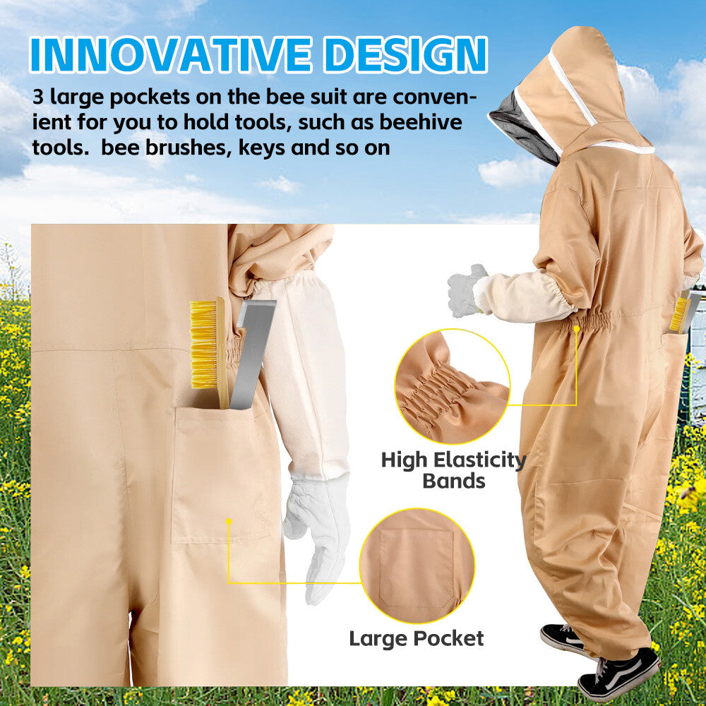 Beekeeping Suit Full Heavy Duty Leather Ventilated Keeping Gloves Bee Anti-Sting