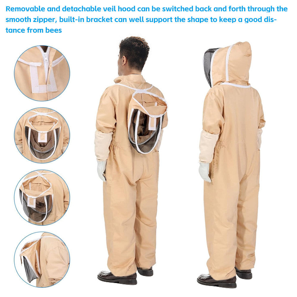 Beekeeping Suit Full Heavy Duty Leather Ventilated Keeping Gloves Bee Anti-Sting