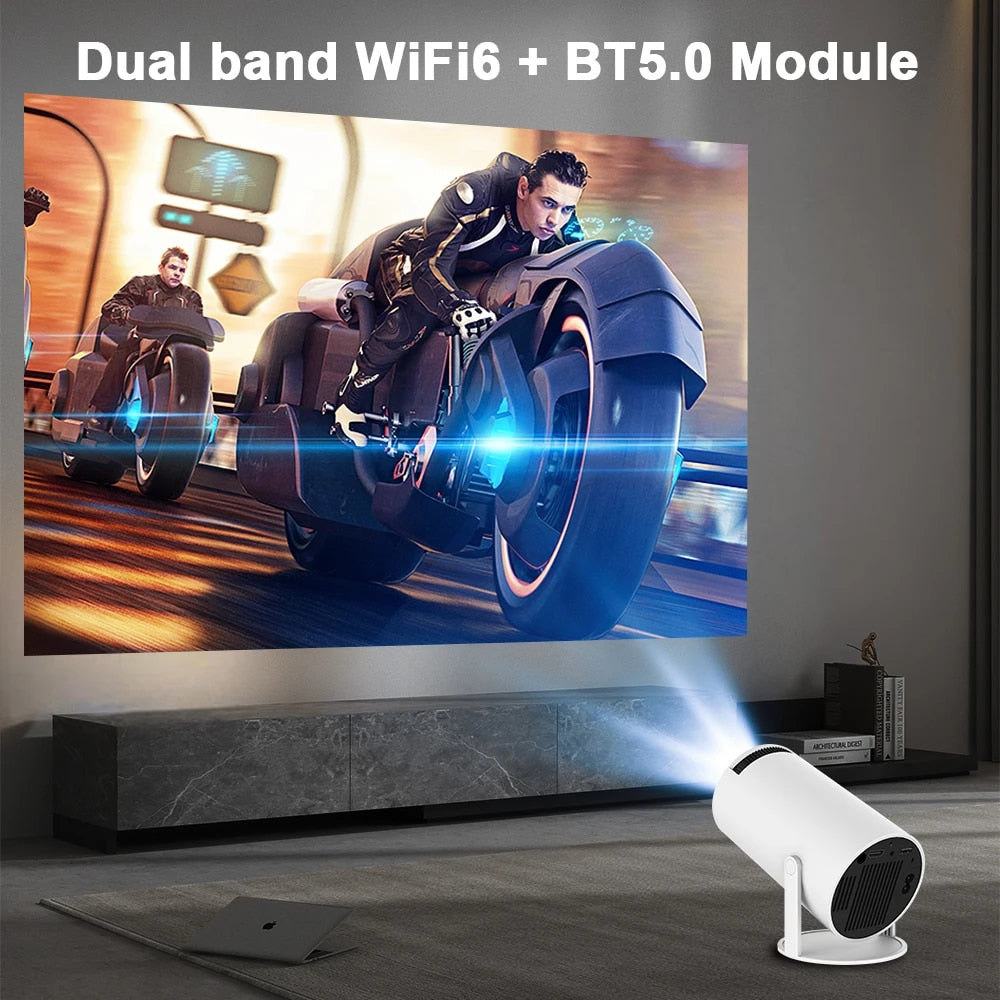 Mini 4K DH Portable Wireless Projector Companion for Home Theater Presentations and Outdoor Cinema, HY300, Android 11.0, 720P, 1080P, 4K, 200ANSI, BT5.0, Adjustable Projection Angle