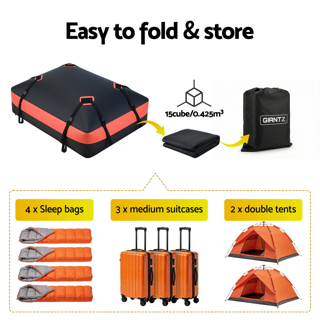 Giantz Roof Top Cargo Bag Waterproof Car Luggage Carrier 15 Cubic Ft Universal