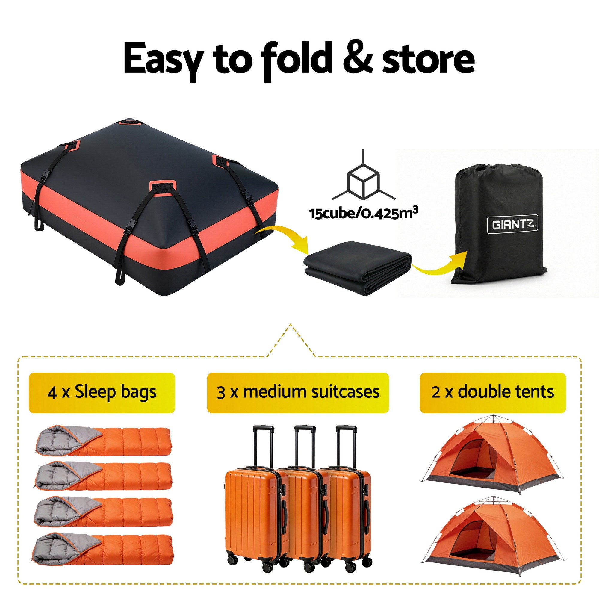 Giantz Roof Top Cargo Bag Waterproof Car Luggage Carrier 15 Cubic Ft Universal