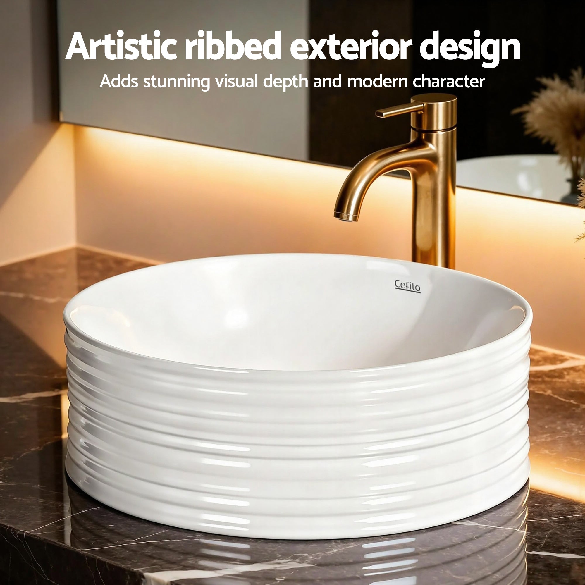 Cefito Bathroom Basin Vanity Sink Vessel Ceramic White Round Countertop 36cm