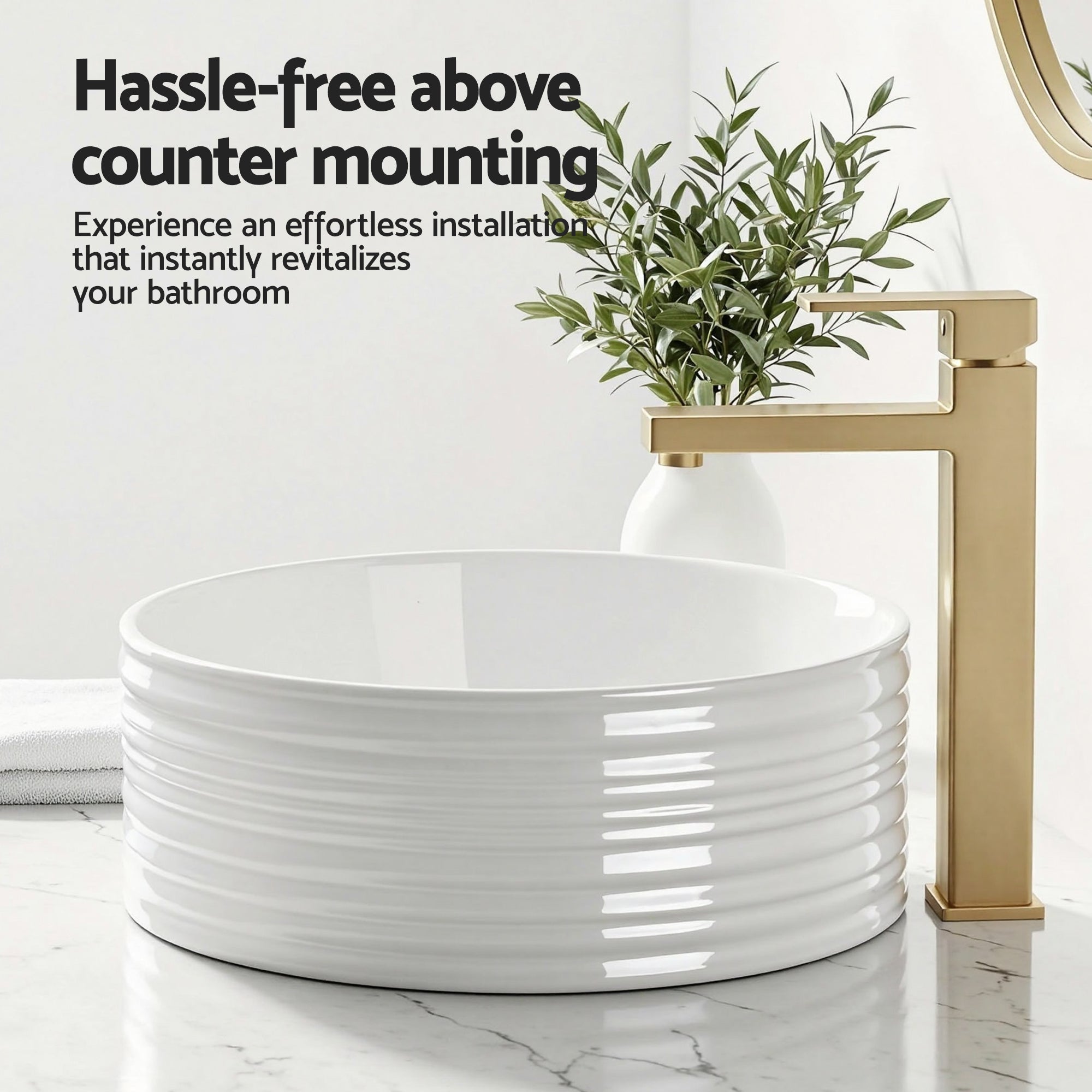 Cefito Bathroom Basin Vanity Sink Vessel Ceramic White Round Countertop 36cm