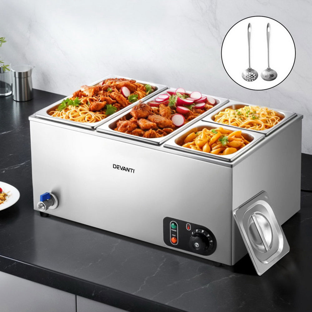 Devanti Commercial Food Warmer Bain Marie 4 Electric Buffet Pans