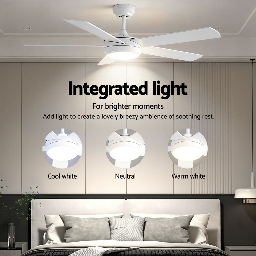 Devanti 52'' Ceiling Fan 5 Blades DC Motor w/Light w/Remote White