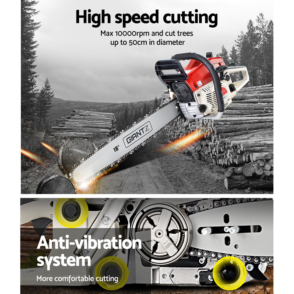 Giantz Chainsaw Petrol 75CC 18" Bar Commercial E-Start Pruning Chain Saw