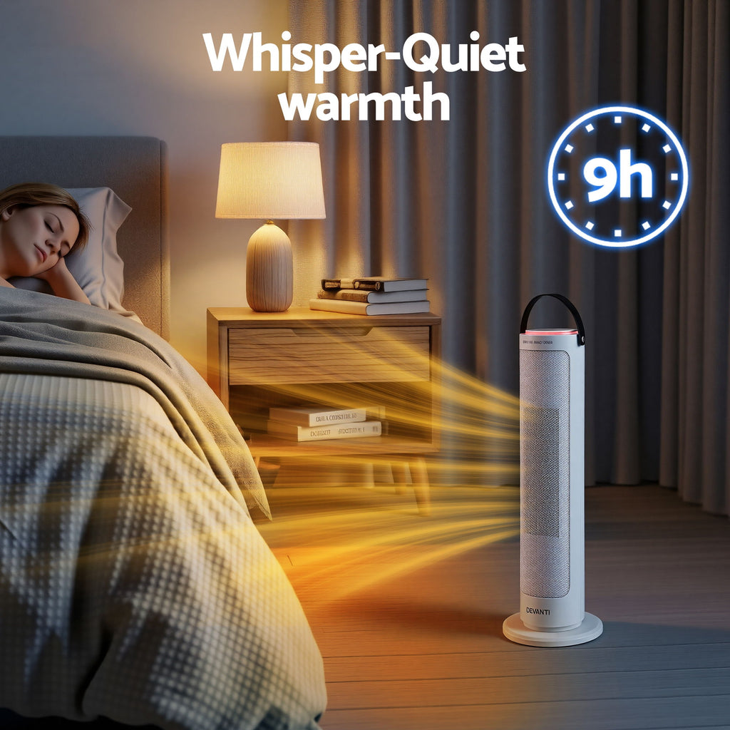 Devanti 2000W Ceramic Tower Heater Space Heaters Oscillating Indoor White