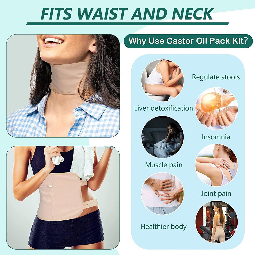 Castor Oil Pack Kit Compress Wrap Belt for Inflammation Toxin Remover Reusable