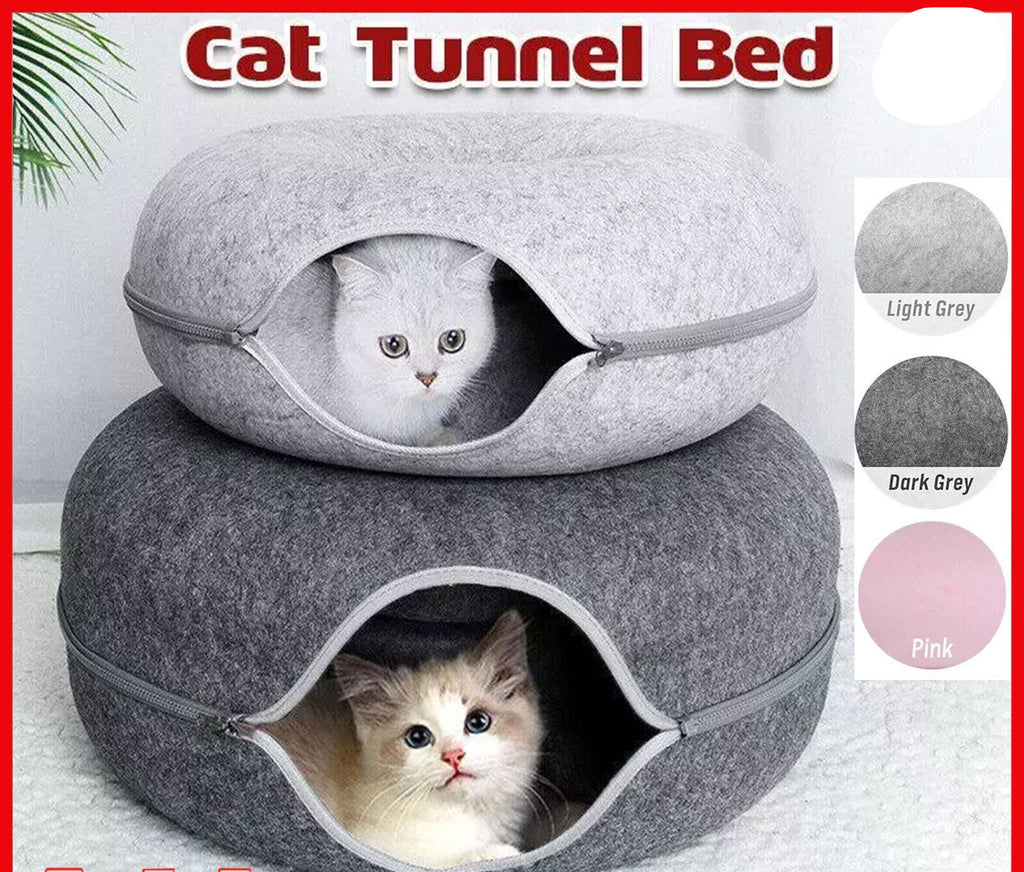 Cat Tunnel Bed Felt Pet Puppy Nest Cave House round Donut Interactive Play Toy