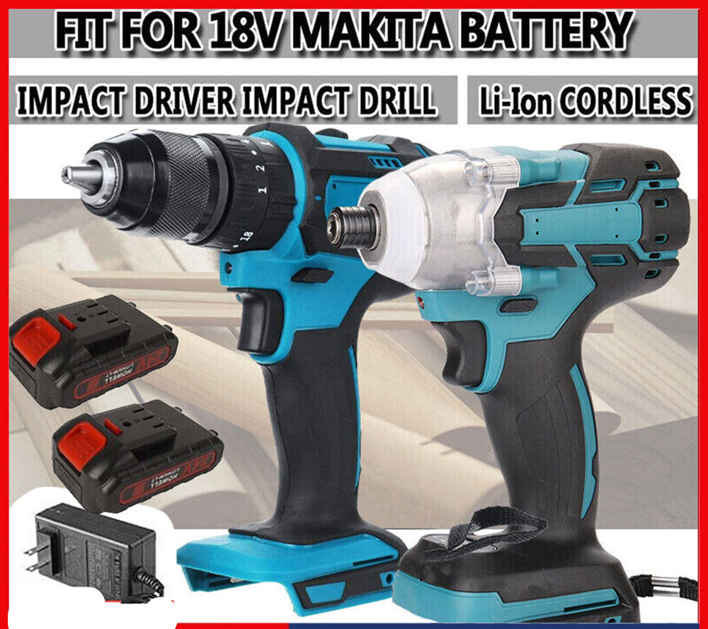 Cordless 1/2'' Wrench Hammer Drill - 1/4'' Impact Driver Suit Makita 18V Battery