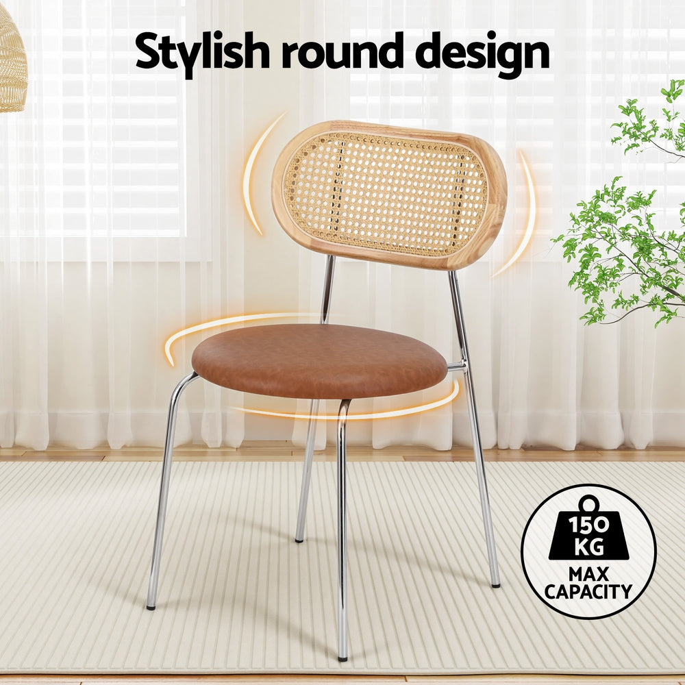 Artiss 4x Dining Chairs PU Leather Rattan Kitchen Lounge Cafe Accent Chair Brown