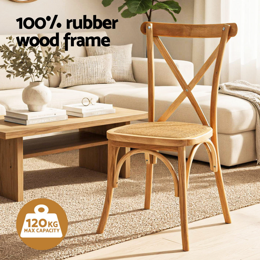 Artiss 2x Dining Chairs Rattan Wooden Kitchen Accent Chair Cafe Lounge Rubber Wood