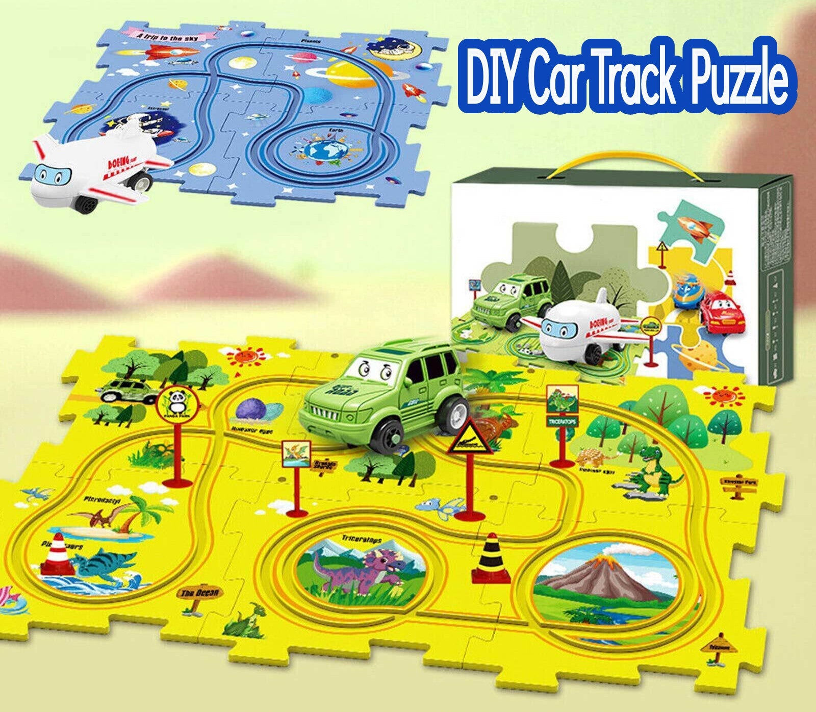 DIY Car Track Puzzle Set Preschool Educational Montessori Toy for Kid Gifts Play