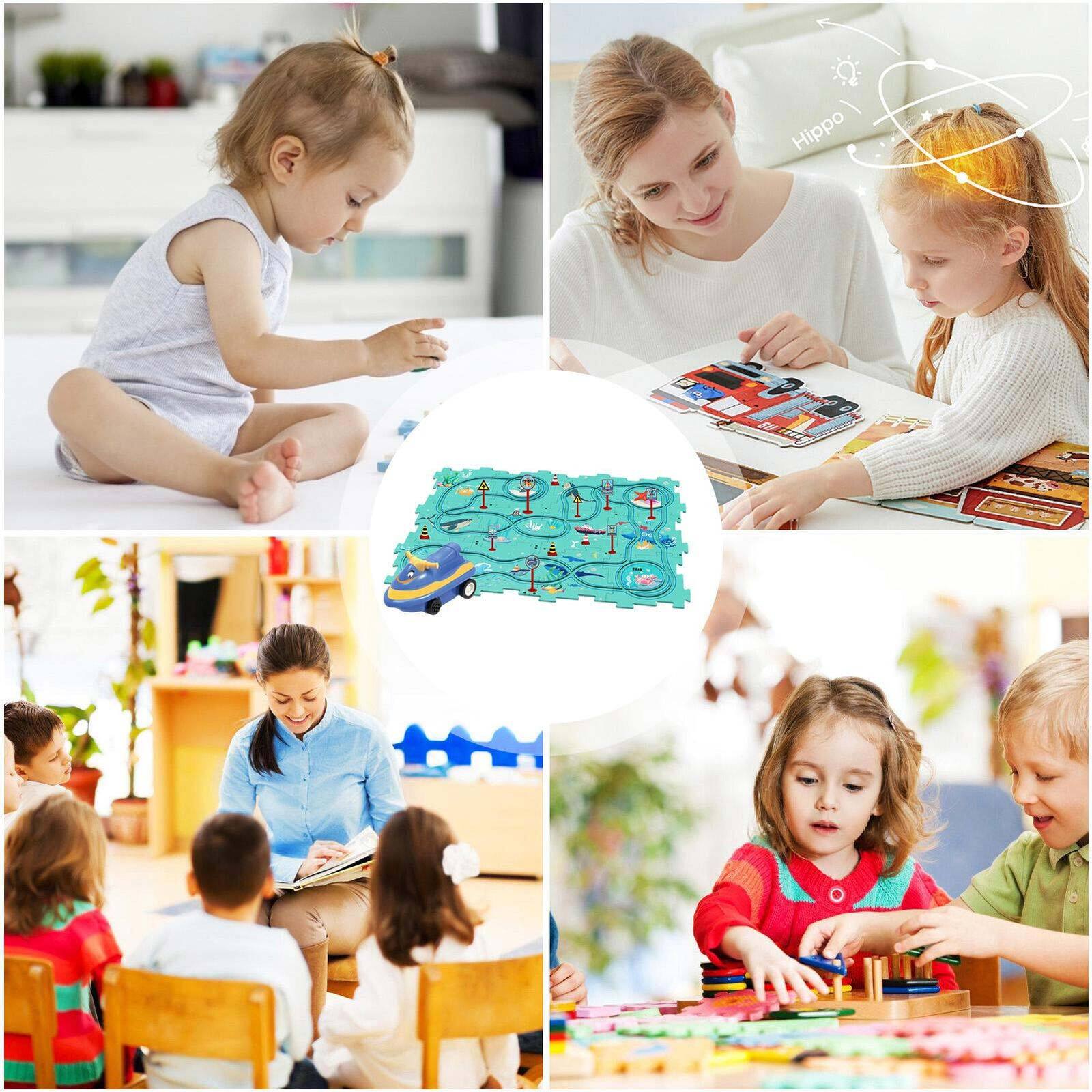 DIY Car Track Puzzle Set Preschool Educational Montessori Toy for Kid Gifts Play