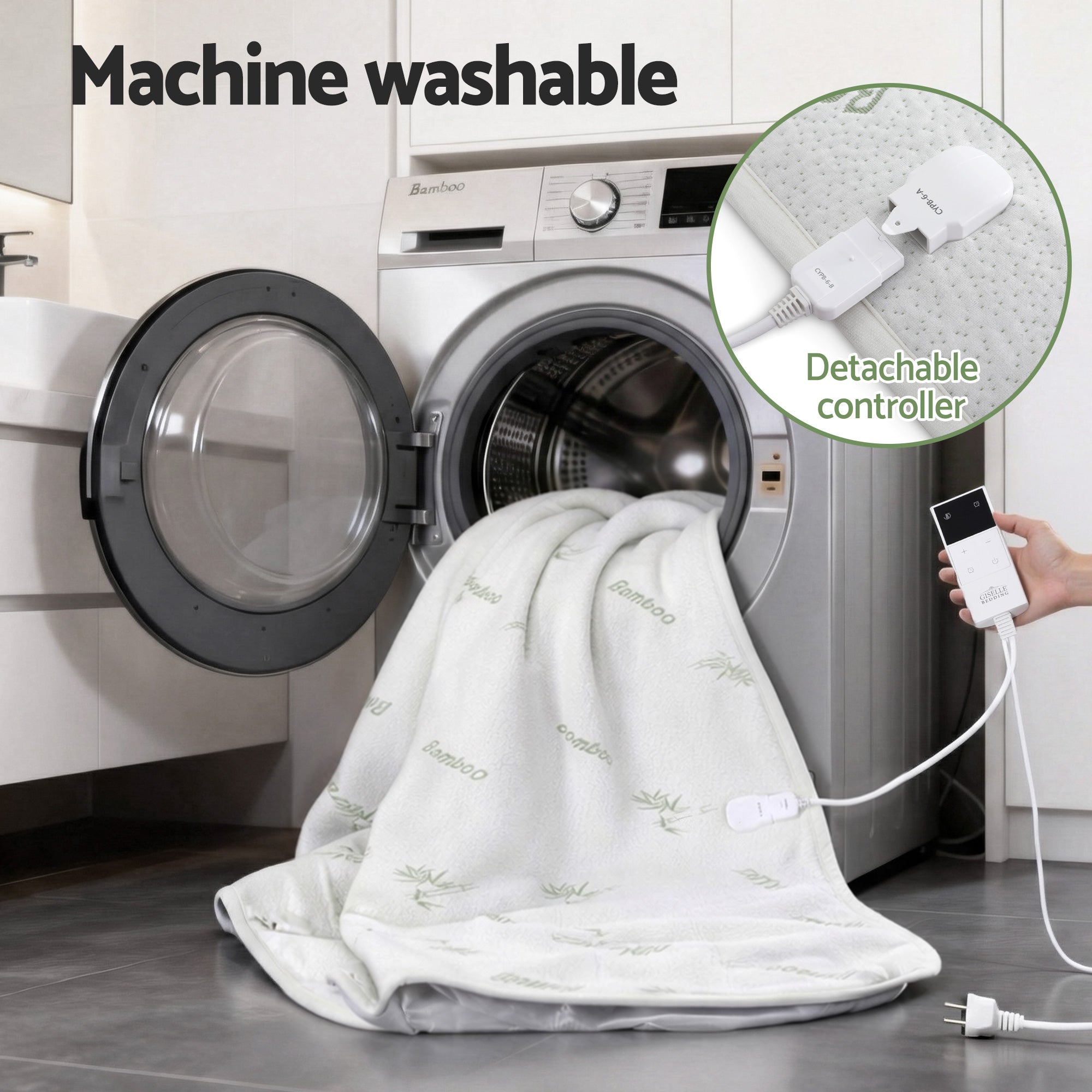 Giselle Electric Blanket Bamboo Fabric Queen Fitted Heated Pad Underlay Washable Winter