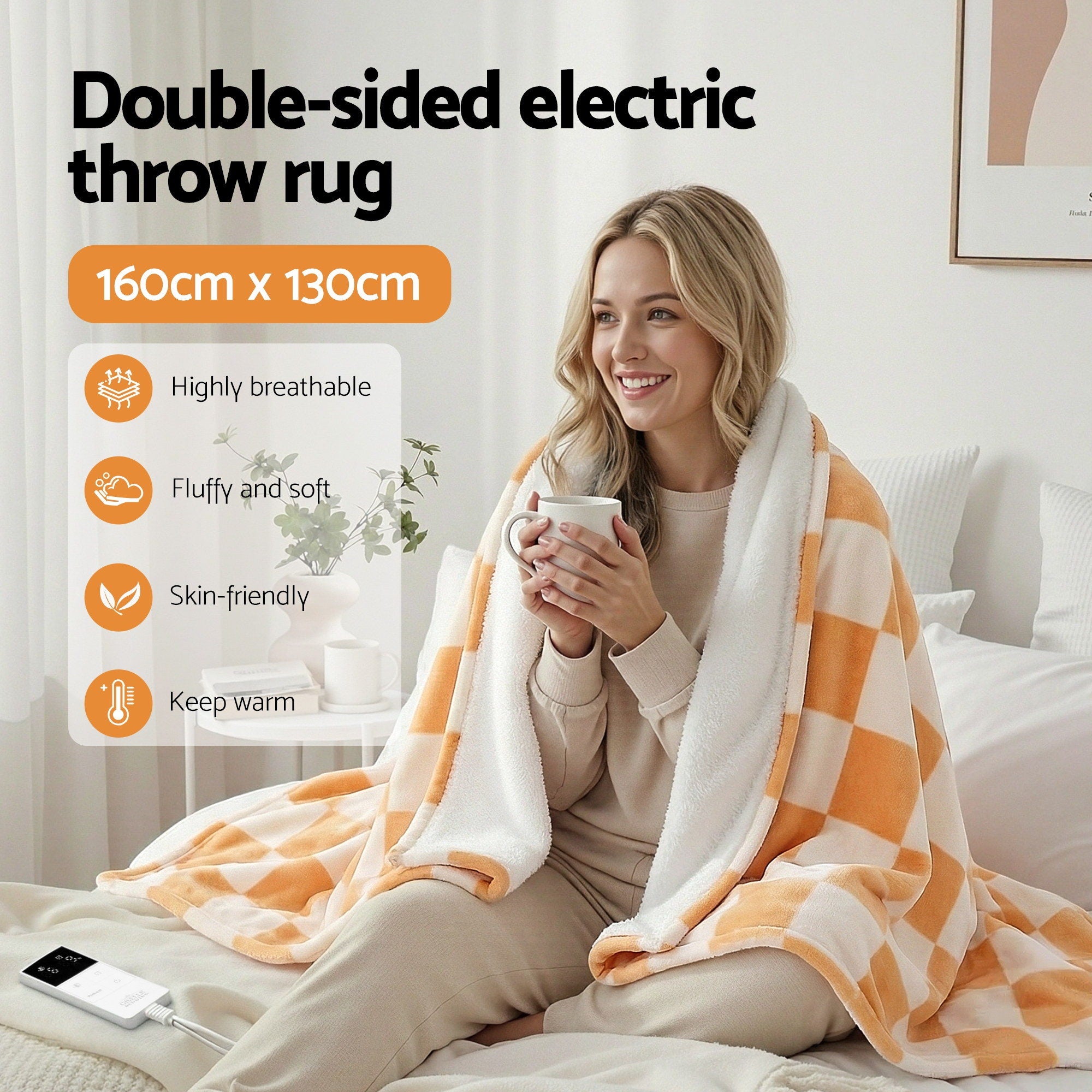 Giselle Electric Throw Rug Dual Side Fleece Flannel Heated Blanket Yellow