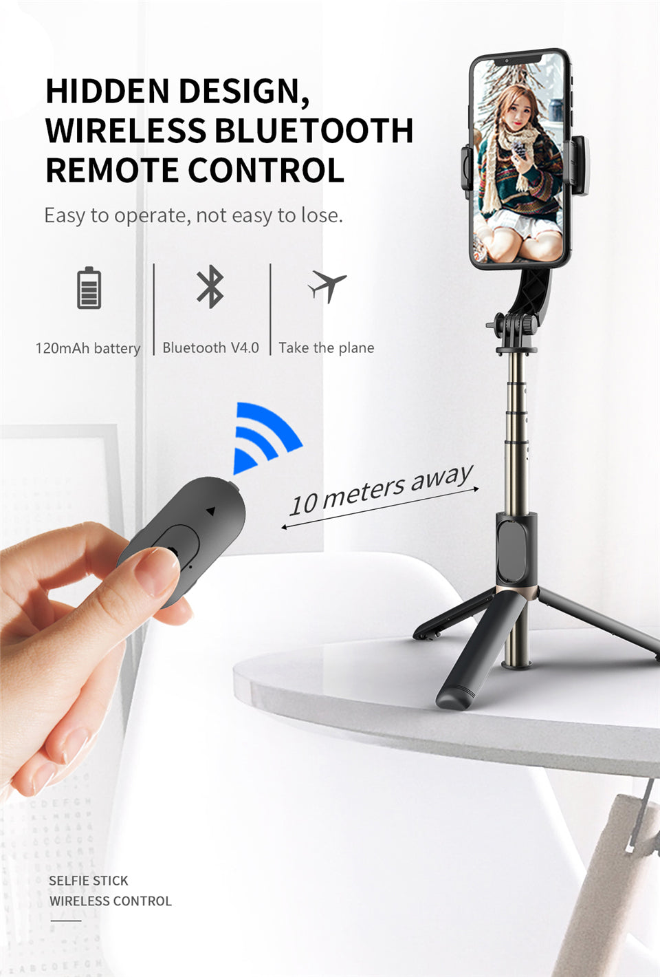 Handheld Foldable Wireless Gimbal Stabilizer Ultimate Smartphone Photography Companion With Anti-Shake Selfie Stick, Bluetooth Remote Control Tripod for Iphone And Andriod