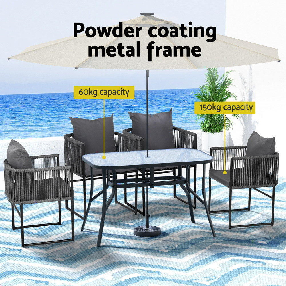 Gardeon 5PCS Outdoor Dining Set Table and Chairs Rope Patio Furniture Garden Black