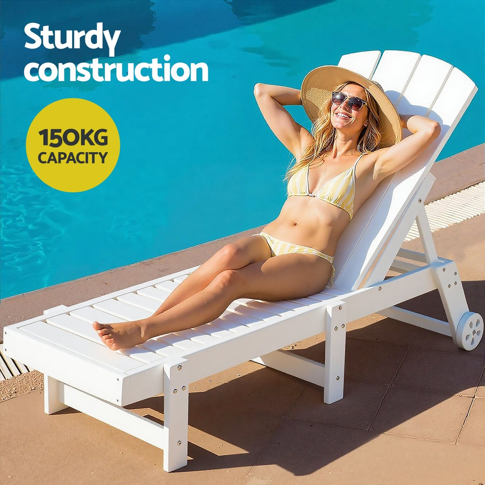 Gardeon Sun Lounge Beach Chair HDPE Adirondack Lounger Patio Outdoor Furniture with Wheels White