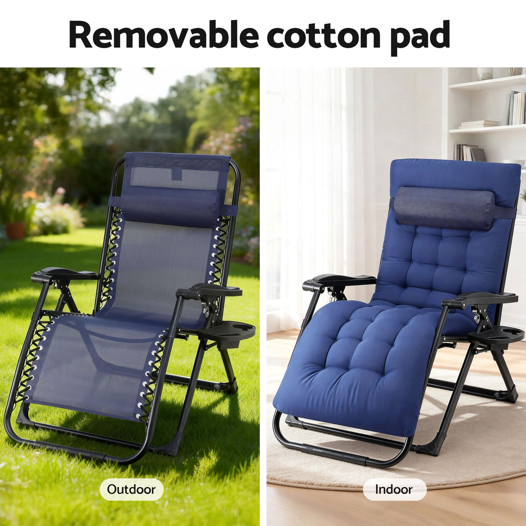 Gardeon Sun Lounge Lounger Folding Camping Zero Gravity Chair Outdoor Furniture XL Blue