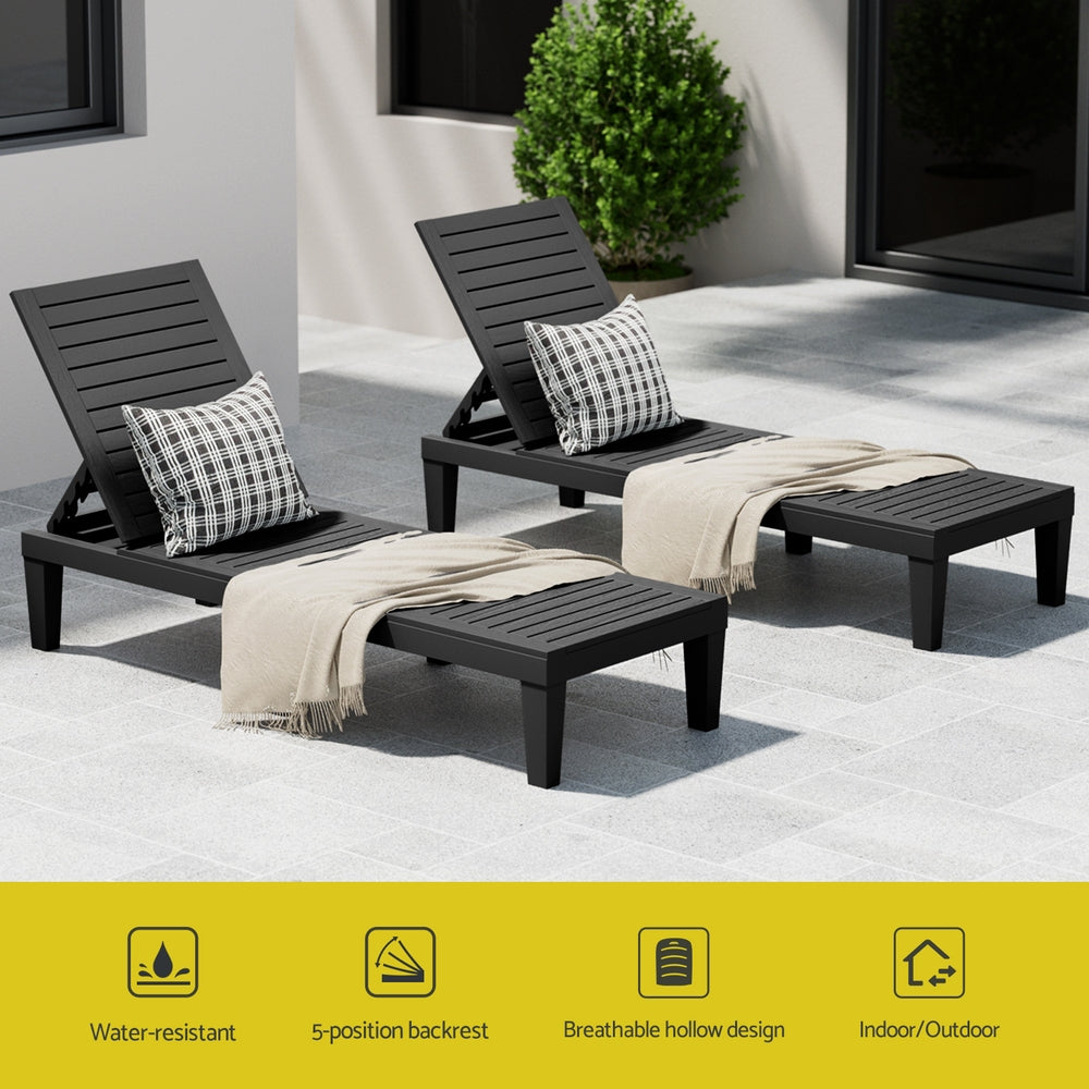 Gardeon Sun Lounge Adjustable Recliner Patio Outdoor Furniture Lightweight Black