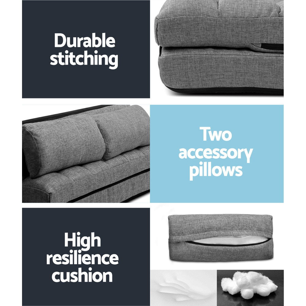 Artiss Floor Lounge Sofa Bed 2-seater Grey Fabric