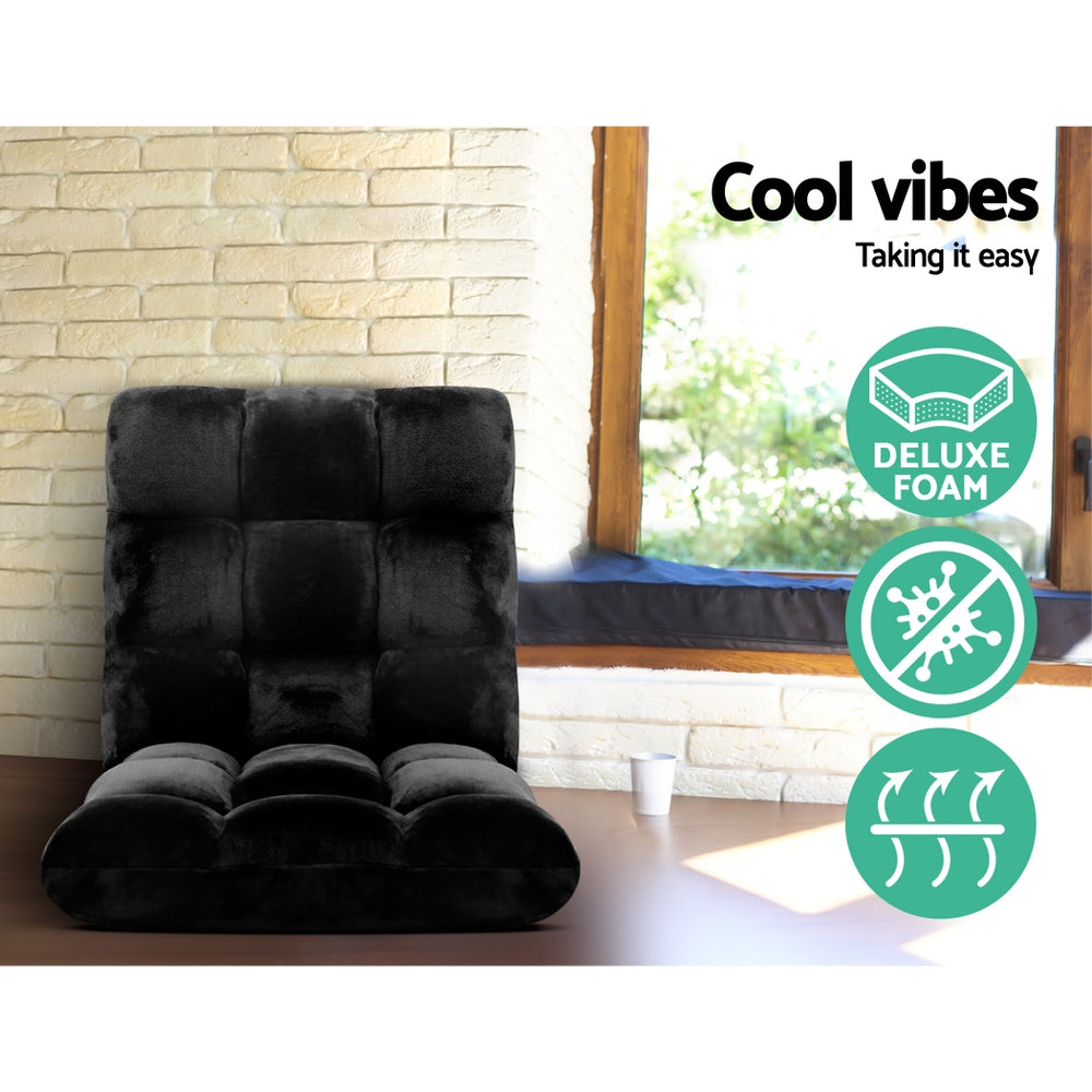 Artiss 2X Lounge Sofa Bed Flannel Fabric Black