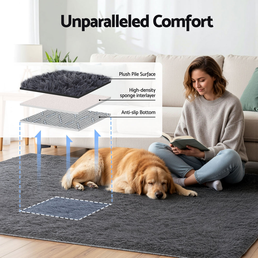Artiss Floor Rug 160x230cm Plush Area Shaggy Rug Living Room Bedroom Carpet Grey