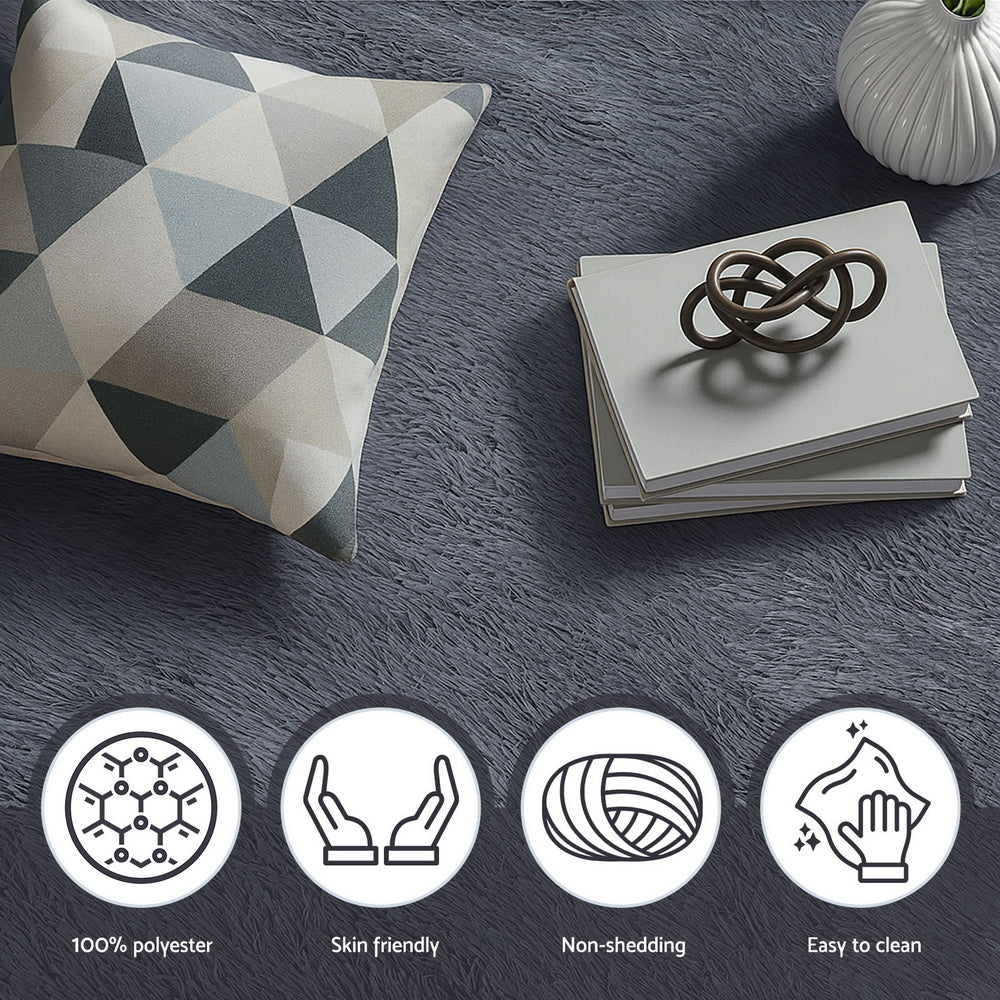 Artiss Floor Rug 200x230cm Plush Area Shaggy Rug Living Room Bedroom Carpet Grey