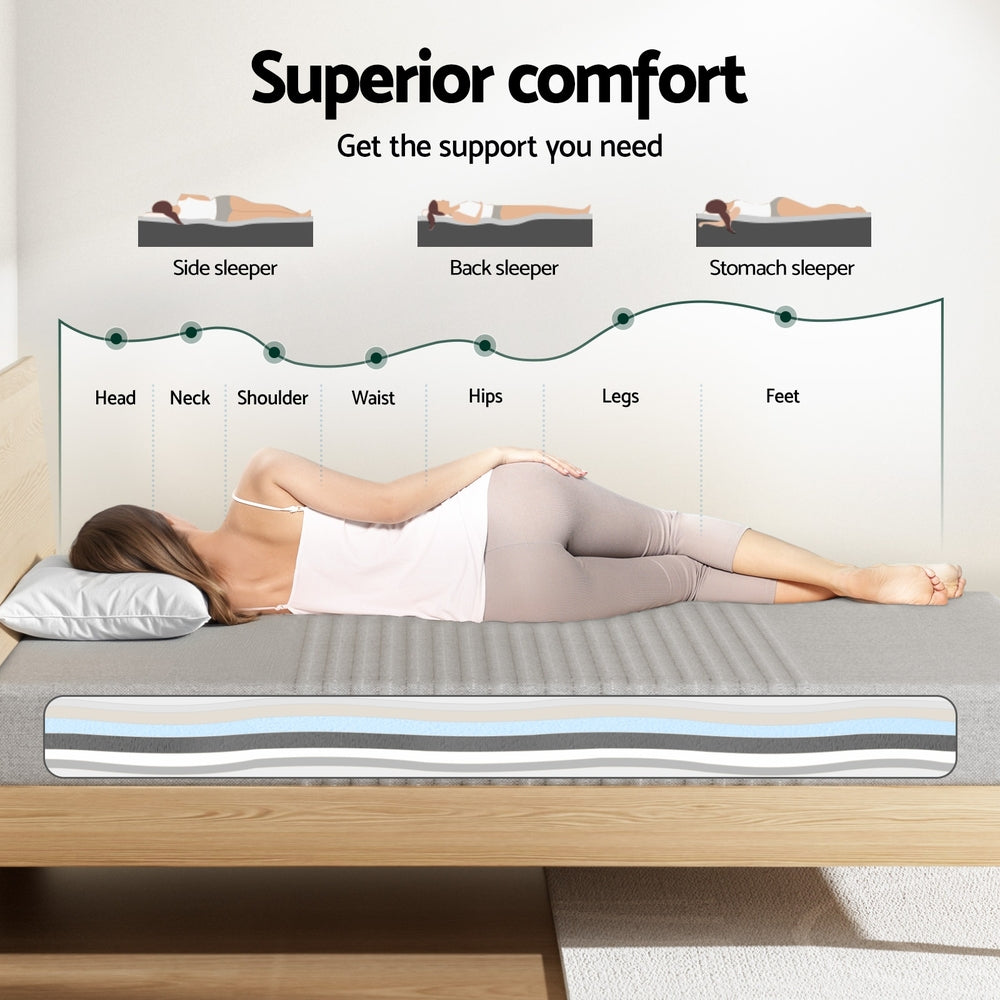 Giselle Bedding Cool Gel Memory Foam Mattress Charcoal 7-Zone Washable Bamboo Cover 15cm Double